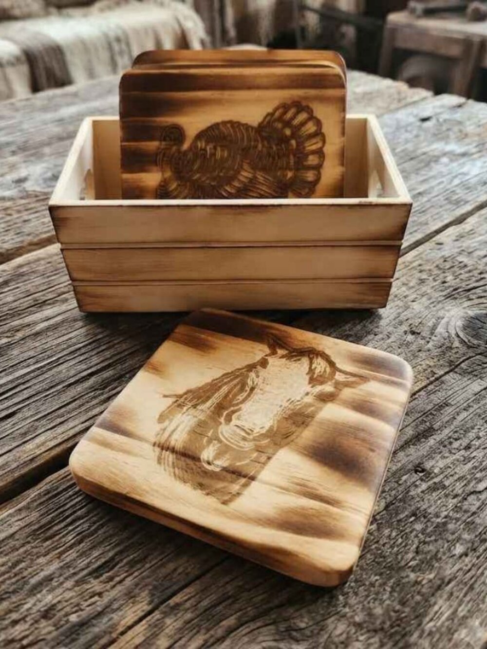 Farmhouse wooden Coaster Set of 4